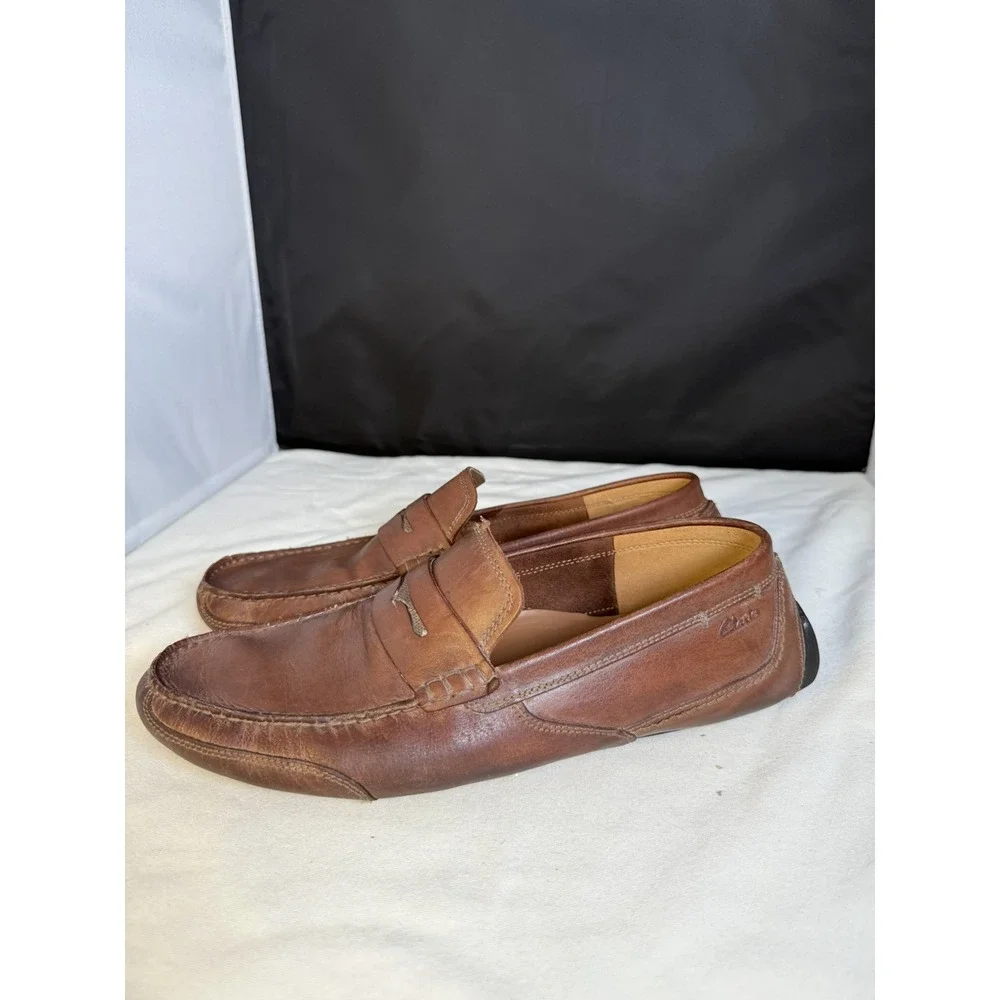Clarks 16326 Brown Leather Ortholite Penny‎ Driving Loafers Mens 11.5 US Brown